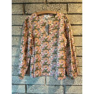 J.Crew Liberty Floral Print Blouse Small S Pink/Orange Cotton Long Sleeve Lightw